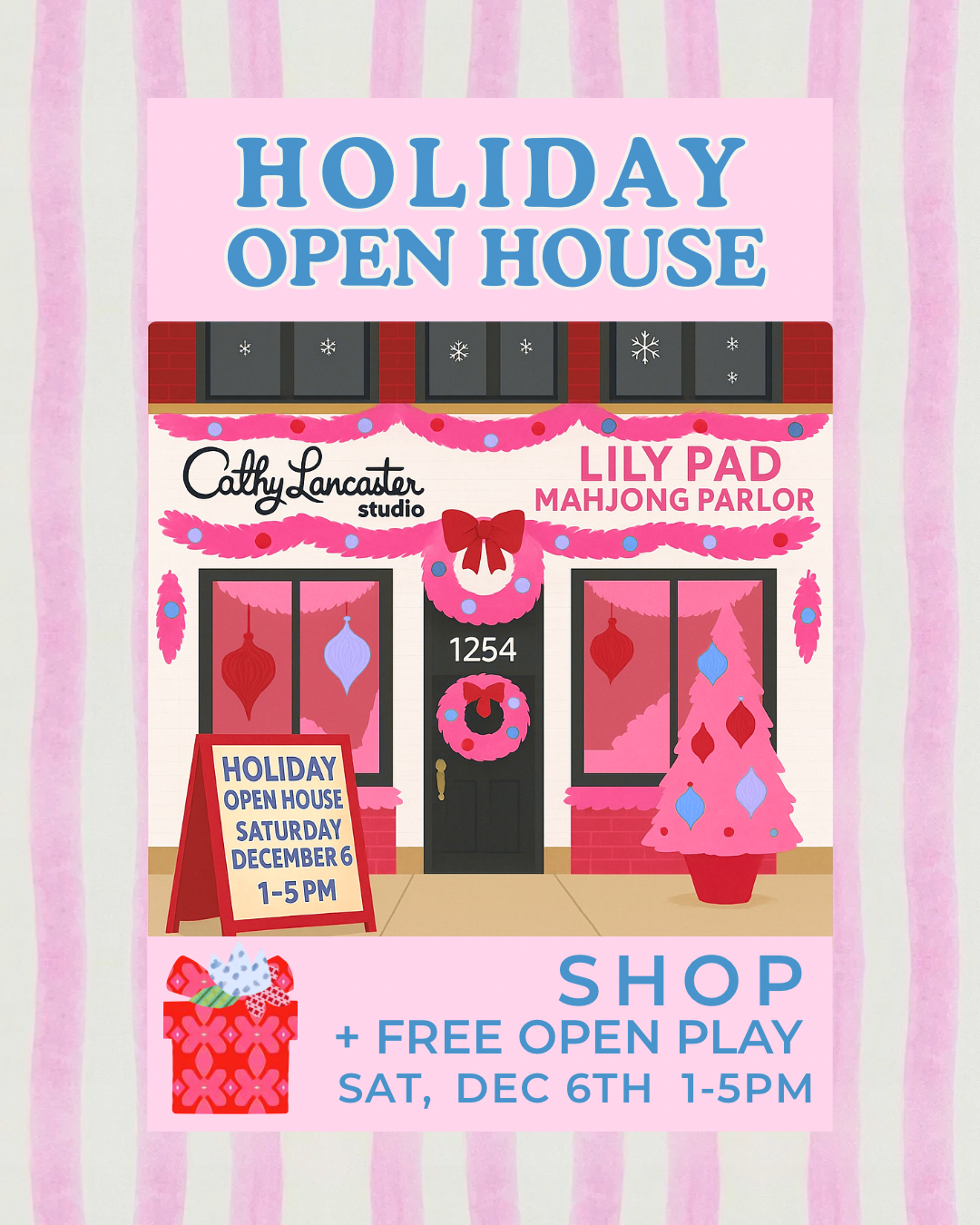 Holiday Open House at Lily Pad Mahjong Parlor in Chicago - free open play and shopping on Saturday, December 6 from 1-5 pm.
